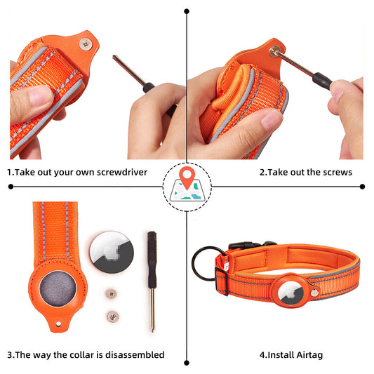 Leather AirTag Pet Collar – Anti-Lost GPS Holder for Dogs & Cats