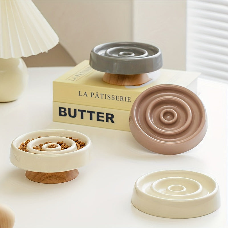 Ceramic Slow Feeder Dog & Cat Bowl – Anti-Gulping Puzzle Dish