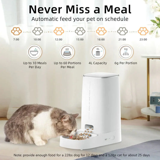 ROJECO WiFi Automatic Cat Feeder 4L Smart Timed Food Dispenser