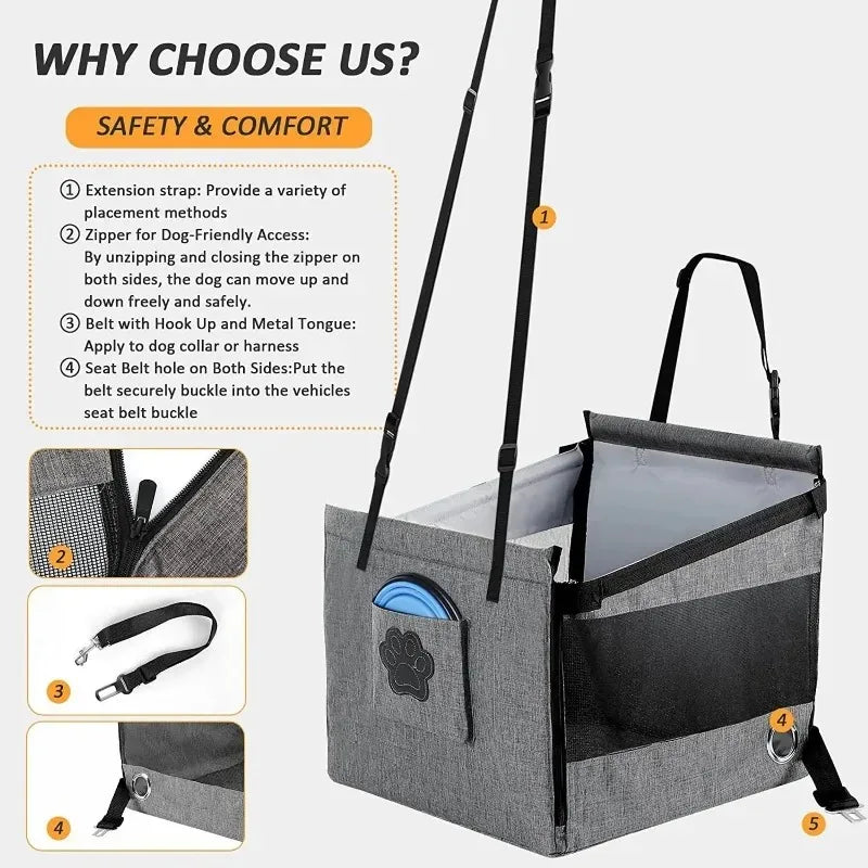 Portable Dog Car Seat Carrier – Waterproof Travel Booster