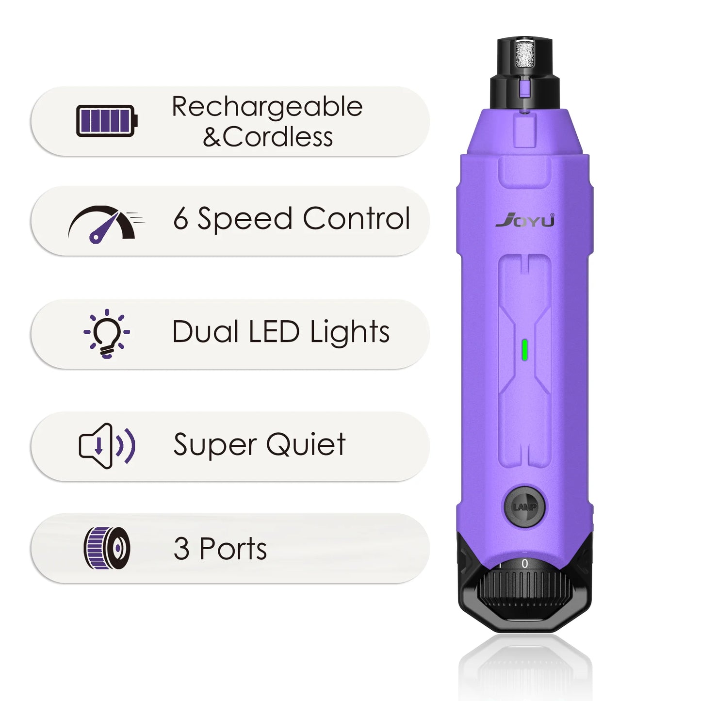 6-Speed Electric Dog Nail Grinder – Quiet Rechargeable Pet Trimmer