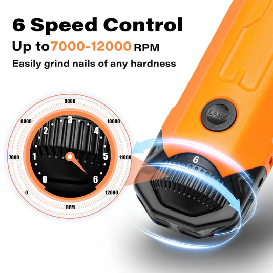 6-Speed Electric Dog Nail Grinder – Quiet Rechargeable Pet Trimmer