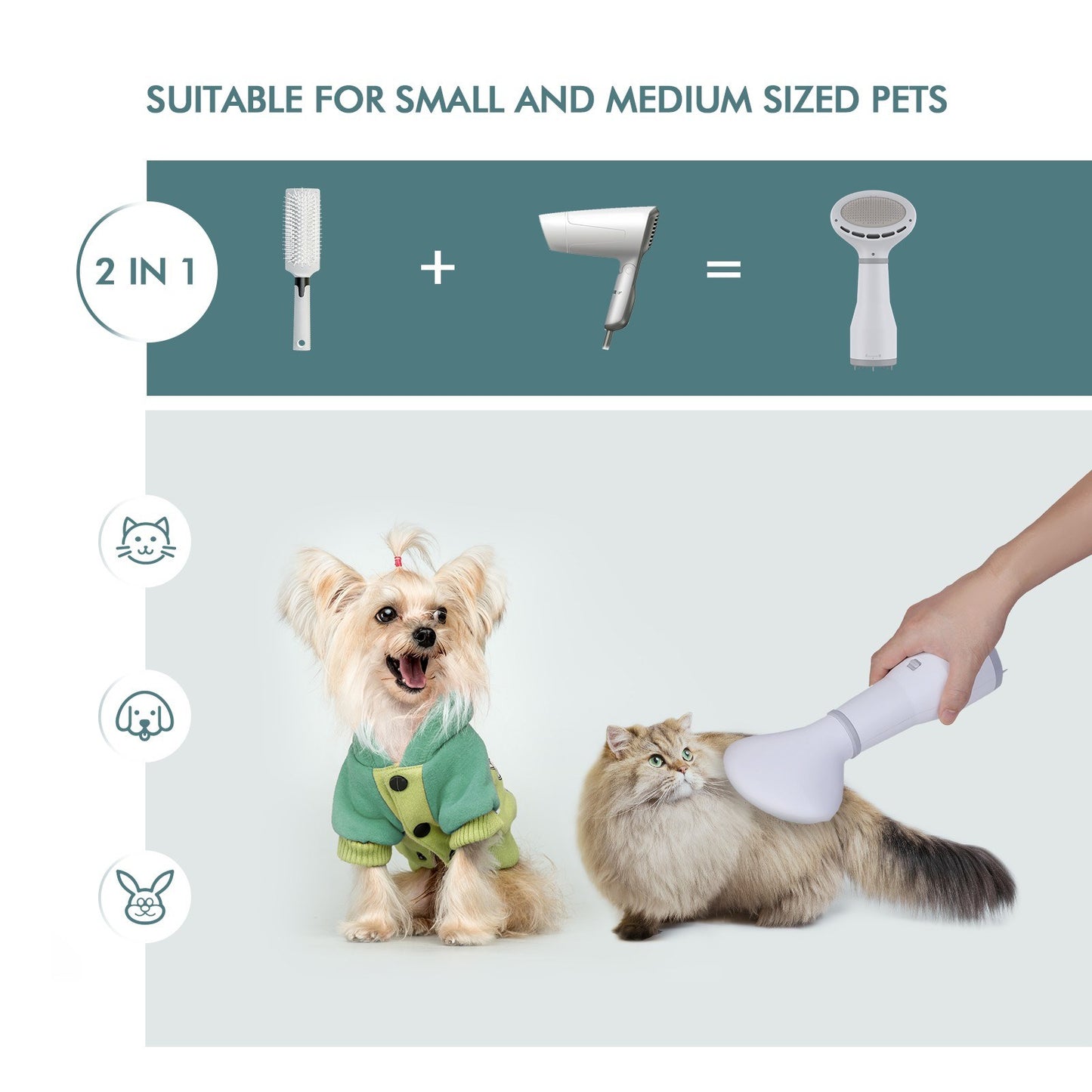 2-in-1 Pet Hair Dryer Brush for Dogs – Low Noise Grooming