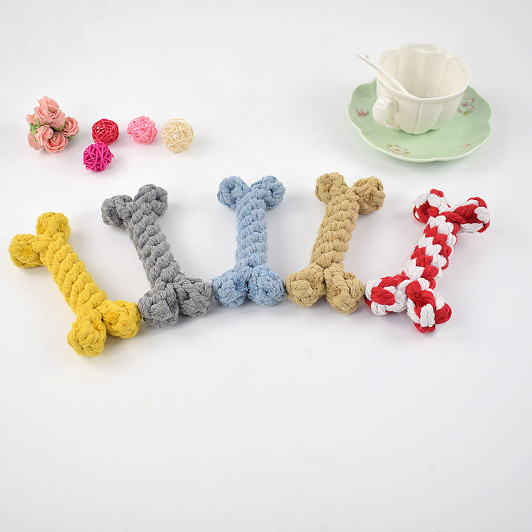 Durable cotton rope dog bone toy for chewing
