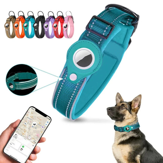 Leather AirTag Pet Collar – Anti-Lost GPS Holder for Dogs & Cats