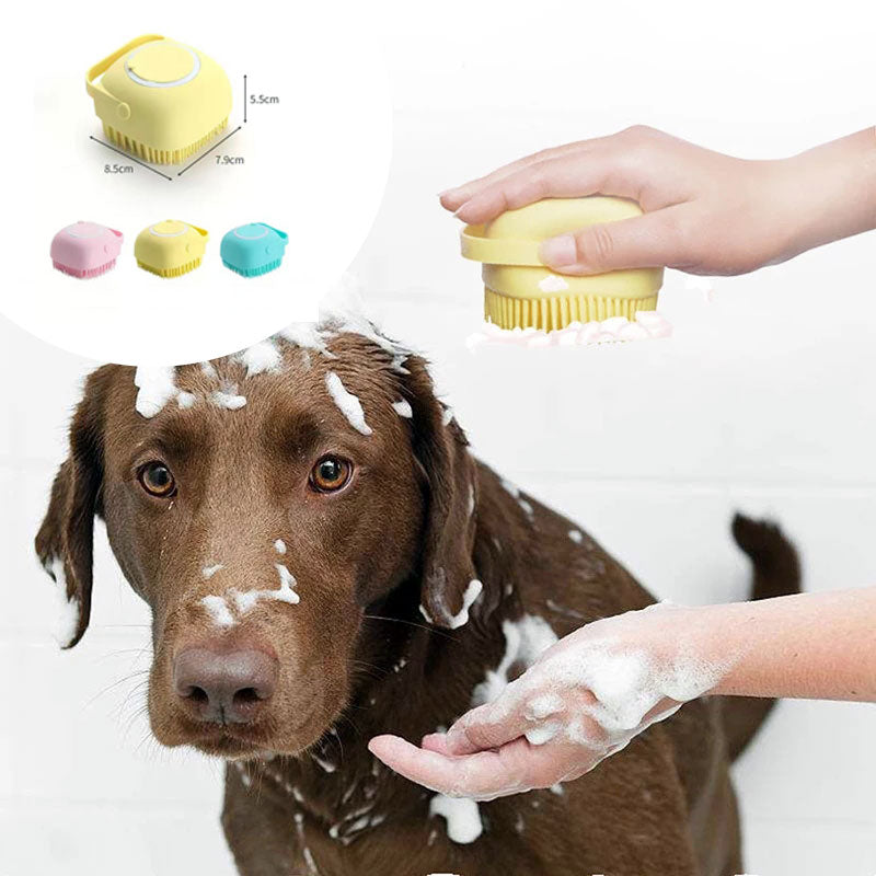 Silicone Dog Bath Brush with Shampoo Dispenser – Pet Grooming