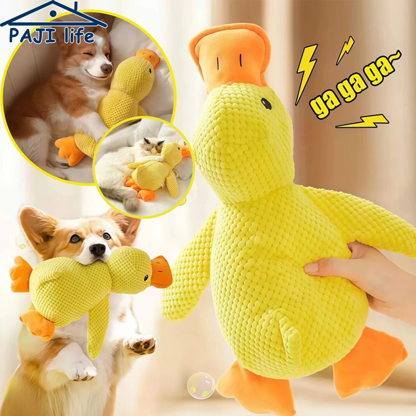Plush duck squeaky dog toy for chewing