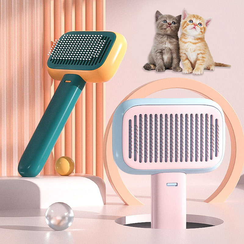 Self cleaning pet grooming brush for dogs and cats