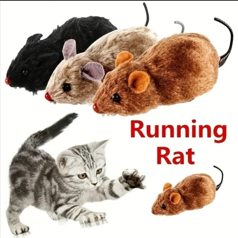 Wind-up plush mouse toy for cats running on floor